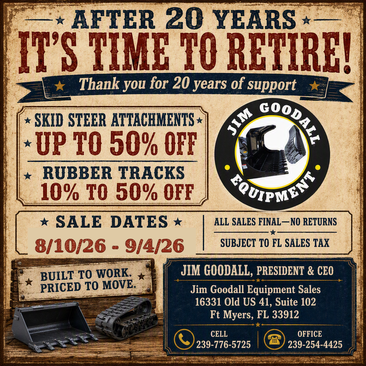 Jim Goodall Equipment End sale